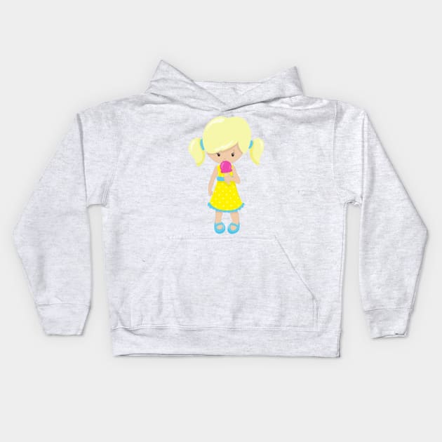 Girl With Ice Cream, Cute Girl, Blonde Hair Kids Hoodie by Jelena Dunčević